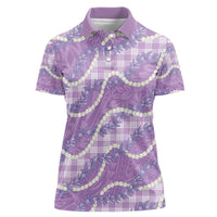 Purple Hawaii Palaka Honohono Pikake Women Polo Shirt Hawaiian Orchid Lei Polynesian Pattern - Polynesian Pride