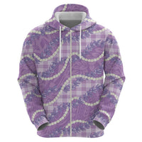Purple Hawaii Palaka Honohono Pikake Zip Hoodie Hawaiian Orchid Lei Polynesian Pattern - Polynesian Pride