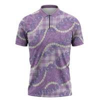 Purple Hawaii Palaka Honohono Pikake Zipper Polo Shirt Hawaiian Orchid Lei Polynesian Pattern - Polynesian Pride