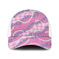 Pink Hawaii Palaka Honohono Pikake Baseball Net Cap Hawaiian Orchid Lei Polynesian Pattern LT14 One Size White Pink - Polynesian Pride