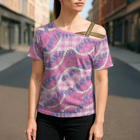 Pink Hawaii Palaka Honohono Pikake Cross Shoulder Shirt Hawaiian Orchid Lei Polynesian Pattern LT14 - Polynesian Pride