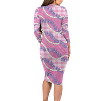 Pink Hawaii Palaka Honohono Pikake Family Matching Long Sleeve Bodycon Dress and Hawaiian Shirt Hawaiian Orchid Lei Polynesian Pattern - Polynesian Pride