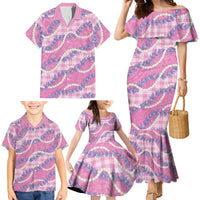 Pink Hawaii Palaka Honohono Pikake Family Matching Mermaid Dress and Hawaiian Shirt Hawaiian Orchid Lei Polynesian Pattern - Polynesian Pride