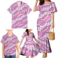 Pink Hawaii Palaka Honohono Pikake Family Matching Mermaid Dress and Hawaiian Shirt Hawaiian Orchid Lei Polynesian Pattern - Polynesian Pride