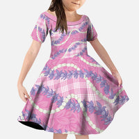 Pink Hawaii Palaka Honohono Pikake Family Matching Off The Shoulder Long Sleeve Dress and Hawaiian Shirt Hawaiian Orchid Lei Polynesian Pattern - Polynesian Pride