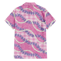 Pink Hawaii Palaka Honohono Pikake Family Matching Off The Shoulder Long Sleeve Dress and Hawaiian Shirt Hawaiian Orchid Lei Polynesian Pattern - Polynesian Pride
