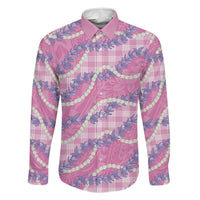 Pink Hawaii Palaka Honohono Pikake Family Matching Off The Shoulder Long Sleeve Dress and Hawaiian Shirt Hawaiian Orchid Lei Polynesian Pattern - Polynesian Pride