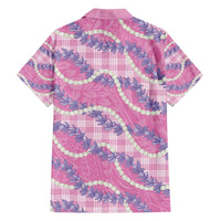 Pink Hawaii Palaka Honohono Pikake Family Matching Off Shoulder Short Dress and Hawaiian Shirt Hawaiian Orchid Lei Polynesian Pattern - Polynesian Pride