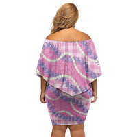 Pink Hawaii Palaka Honohono Pikake Family Matching Off Shoulder Short Dress and Hawaiian Shirt Hawaiian Orchid Lei Polynesian Pattern - Polynesian Pride