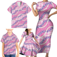 Pink Hawaii Palaka Honohono Pikake Family Matching Short Sleeve Bodycon Dress and Hawaiian Shirt Hawaiian Orchid Lei Polynesian Pattern - Polynesian Pride