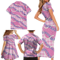 Pink Hawaii Palaka Honohono Pikake Family Matching Short Sleeve Bodycon Dress and Hawaiian Shirt Hawaiian Orchid Lei Polynesian Pattern - Polynesian Pride
