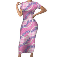 Pink Hawaii Palaka Honohono Pikake Family Matching Short Sleeve Bodycon Dress and Hawaiian Shirt Hawaiian Orchid Lei Polynesian Pattern - Polynesian Pride