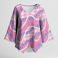 Pink Hawaii Palaka Honohono Pikake Kimono Sleeve Blouse Hawaiian Orchid Lei Polynesian Pattern LT14 Female Pink - Polynesian Pride
