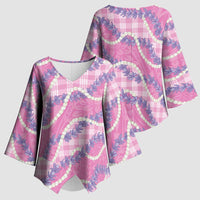 Pink Hawaii Palaka Honohono Pikake Kimono Sleeve Blouse Hawaiian Orchid Lei Polynesian Pattern LT14 - Polynesian Pride