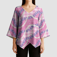 Pink Hawaii Palaka Honohono Pikake Kimono Sleeve Blouse Hawaiian Orchid Lei Polynesian Pattern LT14 - Polynesian Pride