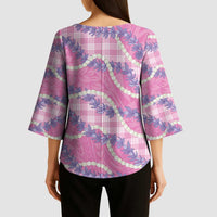 Pink Hawaii Palaka Honohono Pikake Kimono Sleeve Blouse Hawaiian Orchid Lei Polynesian Pattern LT14 - Polynesian Pride