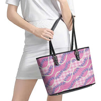 Pink Hawaii Palaka Honohono Pikake Leather Tote Bag Hawaiian Orchid Lei Polynesian Pattern - Polynesian Pride