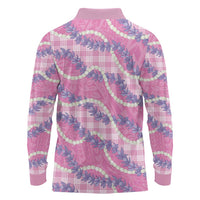 Pink Hawaii Palaka Honohono Pikake Long Sleeve Polo Shirt Hawaiian Orchid Lei Polynesian Pattern LT14 - Polynesian Pride