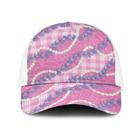 Pink Hawaii Palaka Honohono Pikake Mesh Trucker Cap Hawaiian Orchid Lei Polynesian Pattern LT14 One Size White Pink - Polynesian Pride