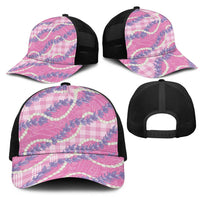 Pink Hawaii Palaka Honohono Pikake Mesh Trucker Cap Hawaiian Orchid Lei Polynesian Pattern LT14 - Polynesian Pride