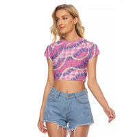 Pink Hawaii Palaka Honohono Pikake Raglan Cropped T Shirt Hawaiian Orchid Lei Polynesian Pattern LT14 Female Pink - Polynesian Pride