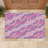 Pink Hawaii Palaka Honohono Pikake Rubber Doormat Hawaiian Orchid Lei Polynesian Pattern - Polynesian Pride