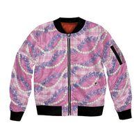Pink Hawaii Palaka Honohono Pikake Sleeve Zip Bomber Jacket Hawaiian Orchid Lei Polynesian Pattern - Polynesian Pride