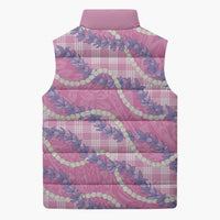 Pink Hawaii Palaka Honohono Pikake Sleeveless Puffer Jacket Hawaiian Orchid Lei Polynesian Pattern - Polynesian Pride