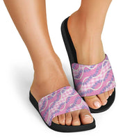 Pink Hawaii Palaka Honohono Pikake Slide Sandals Hawaiian Orchid Lei Polynesian Pattern - Polynesian Pride