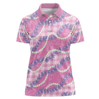 Pink Hawaii Palaka Honohono Pikake Women Polo Shirt Hawaiian Orchid Lei Polynesian Pattern - Polynesian Pride