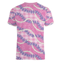 Pink Hawaii Palaka Honohono Pikake Women V-Neck T-Shirt Hawaiian Orchid Lei Polynesian Pattern LT14 - Polynesian Pride