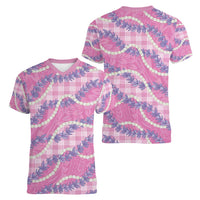 Pink Hawaii Palaka Honohono Pikake Women V-Neck T-Shirt Hawaiian Orchid Lei Polynesian Pattern - Polynesian Pride