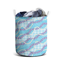 Blue Hawaii Palaka Honohono Pikake Laundry Basket Hawaiian Orchid Lei Polynesian Pattern LT14 - Polynesian Pride