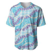 Blue Hawaii Palaka Honohono Pikake Baseball Jersey Hawaiian Orchid Lei Polynesian Pattern LT14 Blue - Polynesian Pride