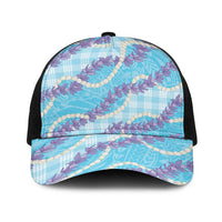 Blue Hawaii Palaka Honohono Pikake Baseball Net Cap Hawaiian Orchid Lei Polynesian Pattern LT14 One Size Black Blue - Polynesian Pride