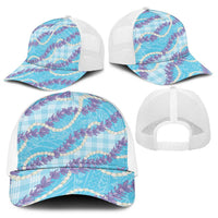 Blue Hawaii Palaka Honohono Pikake Baseball Net Cap Hawaiian Orchid Lei Polynesian Pattern LT14 - Polynesian Pride