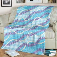 Blue Hawaii Palaka Honohono Pikake Blanket Hawaiian Orchid Lei Polynesian Pattern - Polynesian Pride