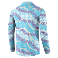 Blue Hawaii Palaka Honohono Pikake Button Sweatshirt Hawaiian Orchid Lei Polynesian Pattern - Polynesian Pride