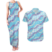 Blue Hawaii Palaka Honohono Pikake Couples Matching Tank Maxi Dress and Hawaiian Shirt Hawaiian Orchid Lei Polynesian Pattern - Polynesian Pride