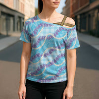 Blue Hawaii Palaka Honohono Pikake Cross Shoulder Shirt Hawaiian Orchid Lei Polynesian Pattern LT14 - Polynesian Pride