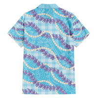 Blue Hawaii Palaka Honohono Pikake Family Matching Long Sleeve Bodycon Dress and Hawaiian Shirt Hawaiian Orchid Lei Polynesian Pattern - Polynesian Pride