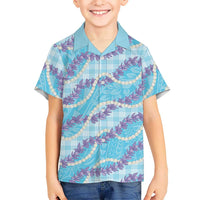 Blue Hawaii Palaka Honohono Pikake Family Matching Long Sleeve Bodycon Dress and Hawaiian Shirt Hawaiian Orchid Lei Polynesian Pattern - Polynesian Pride