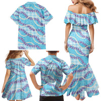 Blue Hawaii Palaka Honohono Pikake Family Matching Mermaid Dress and Hawaiian Shirt Hawaiian Orchid Lei Polynesian Pattern - Polynesian Pride