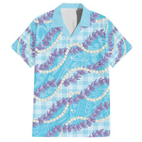 Blue Hawaii Palaka Honohono Pikake Family Matching Off Shoulder Short Dress and Hawaiian Shirt Hawaiian Orchid Lei Polynesian Pattern LT14 Dad's Shirt - Short Sleeve Blue - Polynesian Pride