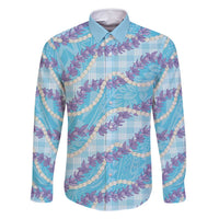 Blue Hawaii Palaka Honohono Pikake Family Matching Off Shoulder Short Dress and Hawaiian Shirt Hawaiian Orchid Lei Polynesian Pattern - Polynesian Pride