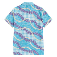Blue Hawaii Palaka Honohono Pikake Family Matching Short Sleeve Bodycon Dress and Hawaiian Shirt Hawaiian Orchid Lei Polynesian Pattern - Polynesian Pride