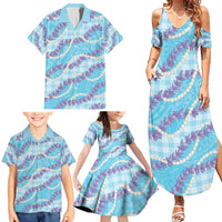 Blue Hawaii Palaka Honohono Pikake Family Matching Summer Maxi Dress and Hawaiian Shirt Hawaiian Orchid Lei Polynesian Pattern - Polynesian Pride