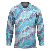 Blue Hawaii Palaka Honohono Pikake Hockey Jersey Hawaiian Orchid Lei Polynesian Pattern LT14 Unisex Blue - Polynesian Pride