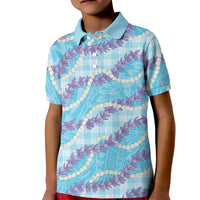 Blue Hawaii Palaka Honohono Pikake Kid Polo Shirt Hawaiian Orchid Lei Polynesian Pattern LT14 Kid Blue - Polynesian Pride