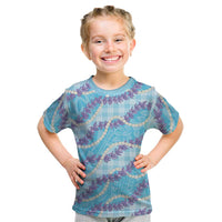 Blue Hawaii Palaka Honohono Pikake Kid T Shirt Hawaiian Orchid Lei Polynesian Pattern LT14 Blue - Polynesian Pride